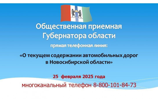 В общественной приемной Губернатора области 25.02.2025 проведена «прямая телефонная линия» по теме: «О текущем содержании автомобильных дорог в Новосибирской области»