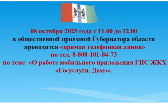 08.10.2025 в общественной приемной Губернатора области проведена «прямая телефонная линия» по теме: «О работе мобильного приложения ГИС ЖКХ «Госуслуги. Дом»